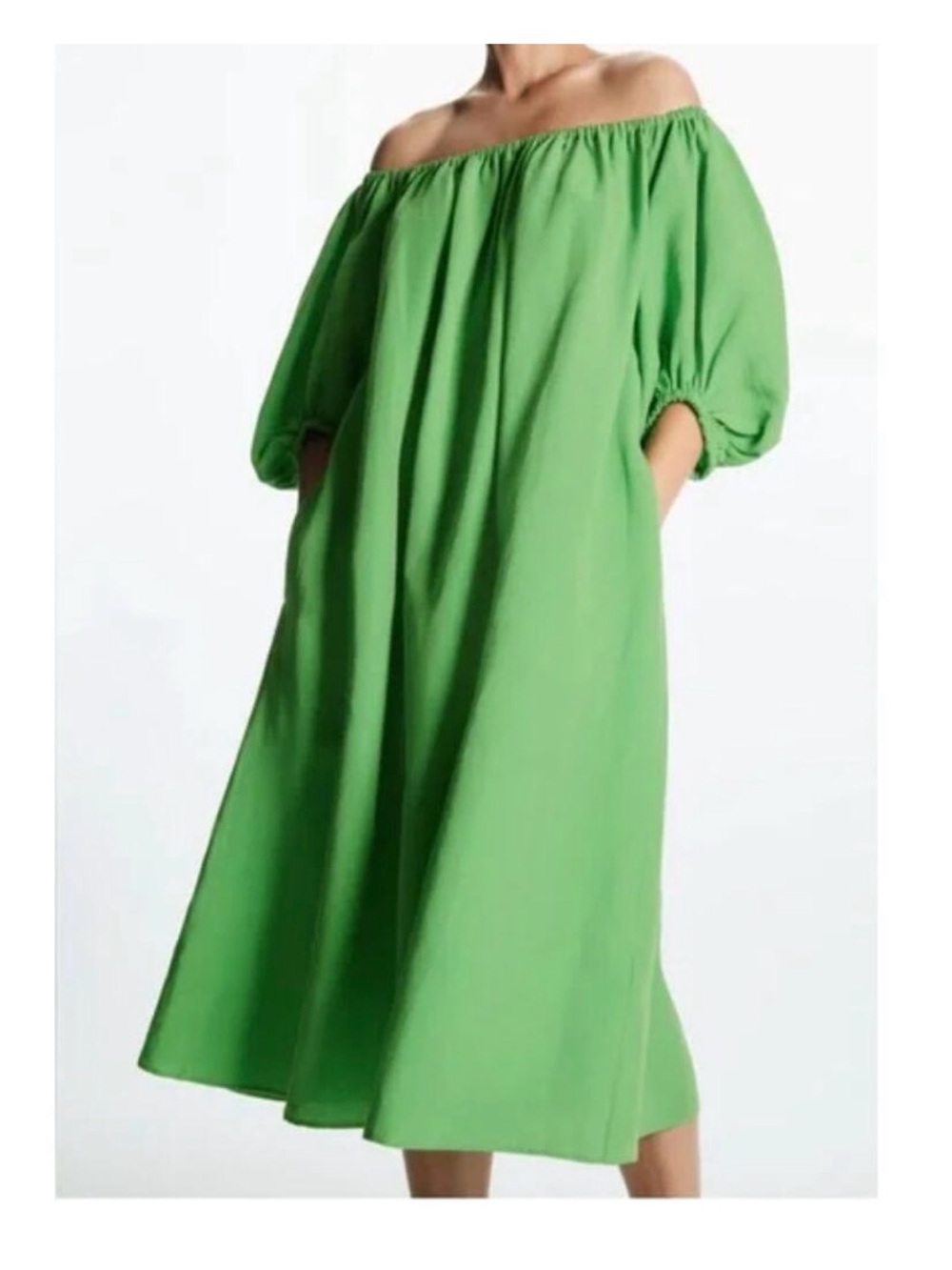 COS Off-Shoulder Green Midi Dress - Picture 2 of 4